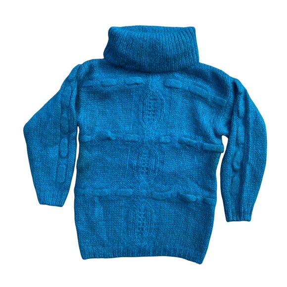 Vintage Chunky Wool Mohair Cable Knit Sweater Sz S Blue...